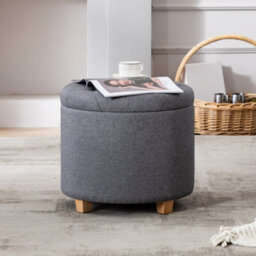 Hnnhome 45Cm Round Linen Padded Seat Ottoman Storage Stool Box, Footstool Pouffes Chair With Lids (Grey) - thumbnail 6