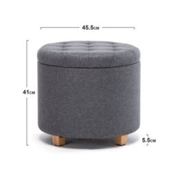 Hnnhome 45Cm Round Linen Padded Seat Ottoman Storage Stool Box, Footstool Pouffes Chair With Lids (Grey) - thumbnail 3