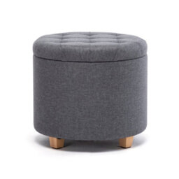 Hnnhome 45Cm Round Linen Padded Seat Ottoman Storage Stool Box, Footstool Pouffes Chair With Lids (Grey)
