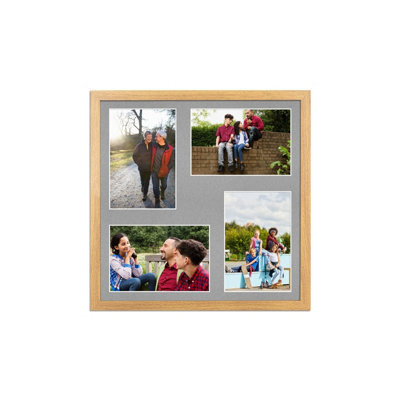 AK Frames 12X12 Oak Sleek Multi Photo Frame With Silver Mount - Holds 4 Apertures (4X) 6X4 Photos - image 1