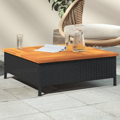 Walplus Garden Table Black 70X70X25 Cm Rattan And Acacia Wood - image 1