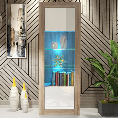 Creative Furniture Illume Display Cabinet 170Cm - Oak & White Gloss Doors And Led Lights - image 1