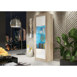Creative Furniture Illume Display Cabinet 170Cm - Oak & White Gloss Doors And Led Lights - thumbnail 5