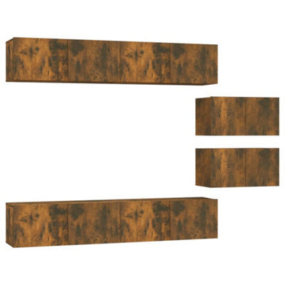Berkfield Classic 4 Piece Tv Cabinet Set Smoked Oak Engineered Wood - image 1