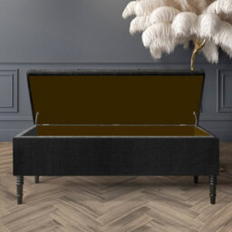 137Cm Paris Striped Ottoman Storage Bench -Upholstered Shoes Bench With Black Turned Wooden Legs - Black Naple Ottoman Bench - thumbnail 2