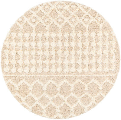 Livabliss Round Urban Shaggy-Geometric Cream Beige Soft Plush Pile Living Bedroom Rug 160 X 160 Cm Easy Care, Non Shedding - image 1