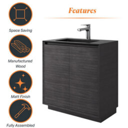 Plum&clay Matterhorn Dark Oak Floor Standing Bathroom Vanity Unit With Black Basin (W)750mm (H)850mm - thumbnail 5
