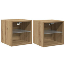 Berkfield Durable Tv Wall Cabinets With Led Lights 2 Pcs Artisan Oak 30X28.5X30 Cm - thumbnail 3