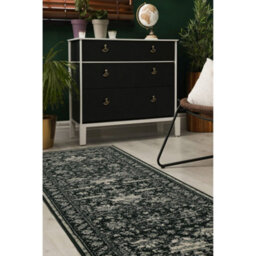 Melrose Colorama Traditional Vintage Faded Indoor Charcoal Black Area Runner Rug 67X200Cm