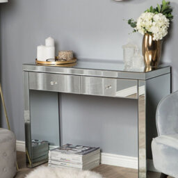 Beliani Console Table Silver Glass 100 X 35 Cm With 2 Drawers And Crystal Knobs Modern Glam - thumbnail 2