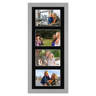 AK Frames 50X20Cm Light Grey Modern Multi Photo Frame With Black Mount - Holds 4 Apertures (4X) 6X4 Photos - image 1