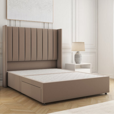 Bsspoke Hannah Divan Bed Set Mink Plush Velvet With 54Inch Headboard & No Drawers No Mattress In Single Double King 4Ft 6Ft - image 1