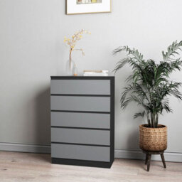 Urbn-Living Urbnliving 89Cm Height 4 Grey Drawer Skagen Black Wooden Bedroom Chest Cabinet No Handle Storage Cupboard - thumbnail 1