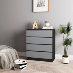 Urbn-Living Urbnliving 89Cm Height 4 Grey Drawer Skagen Black Wooden Bedroom Chest Cabinet No Handle Storage Cupboard - thumbnail 2