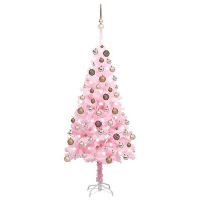 Berkfield Artificial Christmas Tree With Leds&ball Set Pink 150 Cm Pvc - image 1