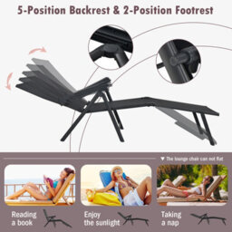 Costway 2Pcs Patio Foldable Chaise Lounge Chair Outdoor Portable Reclining Chair - thumbnail 7