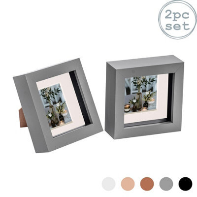 "Nicola Spring 4 X 4"" Photo Frames - Grey/ivory Mount - 3D Picture Frame Box Portrait Display Case (12.5 X 12.5Cm) Set Of 2" - image 1