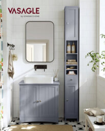 LEDREM Tall Bathroom Cabinet, Slim Bathroom Storage Cabinet, Freestanding Narrow Storage Unit With Adjustable Shelves, Drawer - thumbnail 1