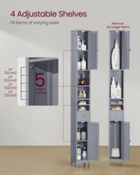 LEDREM Tall Bathroom Cabinet, Slim Bathroom Storage Cabinet, Freestanding Narrow Storage Unit With Adjustable Shelves, Drawer - thumbnail 4