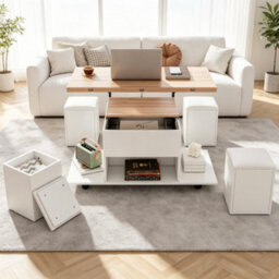 Lift Up Coffee Table With Storage, White - thumbnail 3