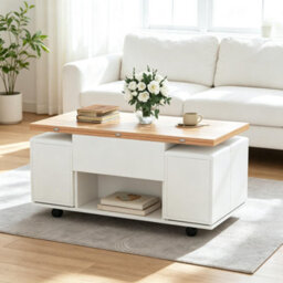 Lift Up Coffee Table With Storage, White - thumbnail 2