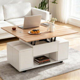 Lift Up Coffee Table With Storage, White - thumbnail 1