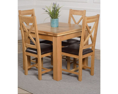 That's Furniture Richmond 90Cm - 150Cm Square Oak Extending Dining Table And 4 Chairs Dining Set With Berkeley Brown Leather Chairs - image 1