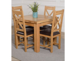 That's Furniture Richmond 90Cm - 150Cm Square Oak Extending Dining Table And 4 Chairs Dining Set With Berkeley Brown Leather Chairs - thumbnail 1