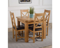 That's Furniture Richmond 90Cm - 150Cm Square Oak Extending Dining Table And 4 Chairs Dining Set With Berkeley Brown Leather Chairs - thumbnail 3