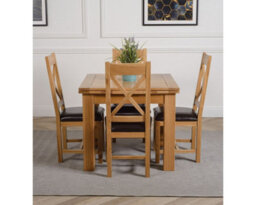 That's Furniture Richmond 90Cm - 150Cm Square Oak Extending Dining Table And 4 Chairs Dining Set With Berkeley Brown Leather Chairs - thumbnail 2