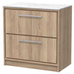 Balterley Longnor 2 Drawer Floor Standing Vanity Unit With White Marble Worktop, Light Oak, 800mm - thumbnail 1