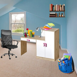 Nico 11 Light Oak And White Desk With Place To Storage Pink Handles