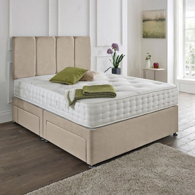 Dining Tables Zanzibar Headboard Divan Set , 2 Drawer On Same Side With Sprung 1500 Comfort Mattress - Plush Almond - King - image 1