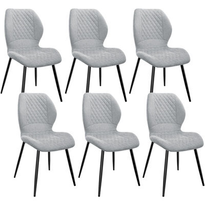 Longtoo Set Of 6 Dining Chairs ,linen Sponge Cushion ,metal Legs And Diamond Pattern Upholstered-Grey. - image 1