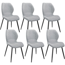 Longtoo Set Of 6 Dining Chairs ,linen Sponge Cushion ,metal Legs And Diamond Pattern Upholstered-Grey.