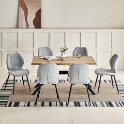 Longtoo Set Of 6 Dining Chairs ,linen Sponge Cushion ,metal Legs And Diamond Pattern Upholstered-Grey. - thumbnail 2