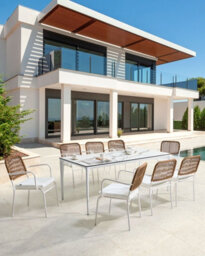 Beliani Set Of 8 Garden Chairs With Cushions Taceno Metal White - thumbnail 2
