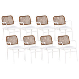 Beliani Set Of 8 Garden Chairs With Cushions Taceno Metal White - thumbnail 1