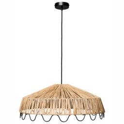 Wyld and Coco Co Natural Rattan Raffia Pendant Lamp - Handwoven Boho Ceiling Light, W58 X D58 X H123Cm - thumbnail 1