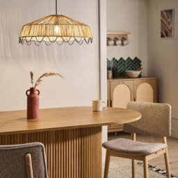 Wyld and Coco Co Natural Rattan Raffia Pendant Lamp - Handwoven Boho Ceiling Light, W58 X D58 X H123Cm - thumbnail 2