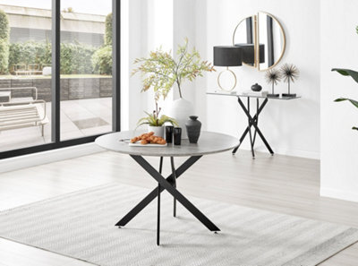 Furniturebox Novara 120Cm 4-6 Seater Grey Concrete Effect Round Wooden Dining Table With Matte Black Legs - image 1