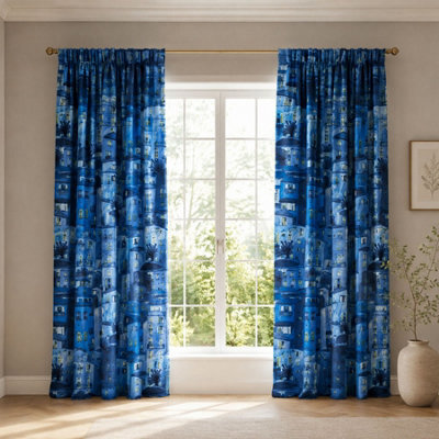 "Smart Living Rural Italy Curtains Pair With Tie Backs - Mediterranean Village Print- Teal - 66""x72""" - image 1