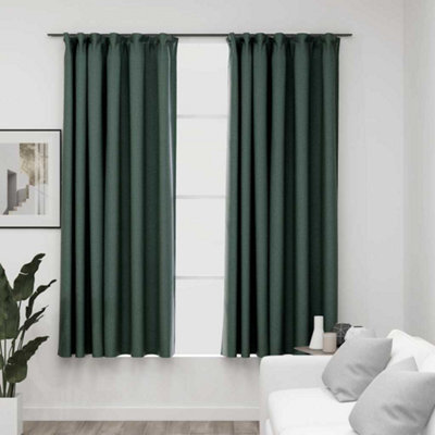 Berkfield Linen-Look Blackout Curtains With Hooks 2 Pcs Green 140X175 Cm - image 1