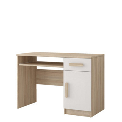 Arte Natural Oak Sonoma And White Computer Desk H760mm W1100mm D500mm - Oak Sonoma Handles For Harmonious Study Spaces