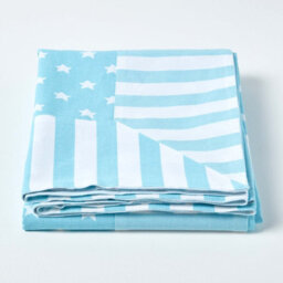 Homescapes Cotton Stars And Stripes Decorative Blue Sofa Throw - thumbnail 2