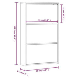 Vidaxl Shoe Cabinet With Mirror 3-Layer Concrete Grey 63X17X102.5 Cm - thumbnail 8