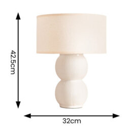 Valuelights Gemma Linen With Cream Trim Shade Stacked Ribbed Cream Glazed Table Lamp & Bulb - thumbnail 3