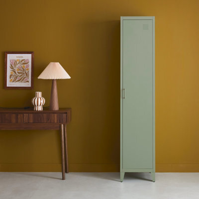 Sweeek - Metal Cabinet/locker With 4 Storage Compartments Industrial-Style Soho Light Green 38X38X180 Cm - image 1
