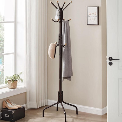 Songmics Metal Hall Stand With Hooks, Freestanding Coat Organizer For Jackets And Hats, Office Storage Tree, Brown - image 1