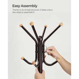 Songmics Metal Hall Stand With Hooks, Freestanding Coat Organizer For Jackets And Hats, Office Storage Tree, Brown - thumbnail 7